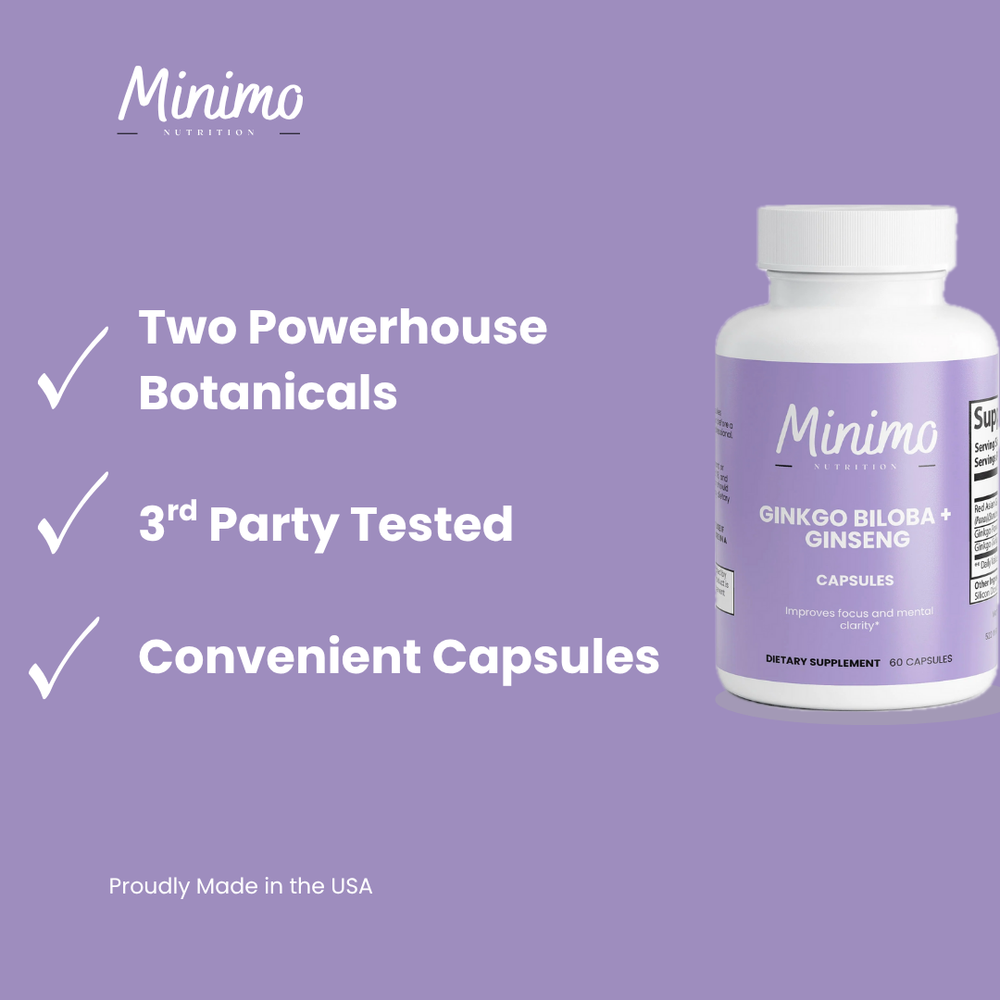 Ginkgo Biloba + Ginseng specialty supplements for babies, 60 capsules, promoting cognitive health and vitality.
