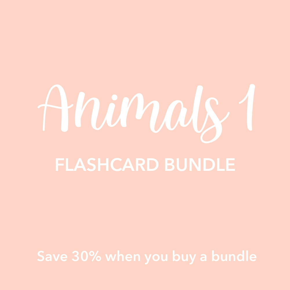 Animal 1 Flashcards Bundle for early learning and sensory play, featuring colorful animal illustrations for babies.