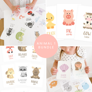 Animal 1 Flashcards Bundle for early learning and sensory play, featuring colorful animal illustrations for babies.