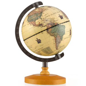 Antique Globe Dia 5.5 Inch Mini Rotating World Globe with Wooden Base for Kids