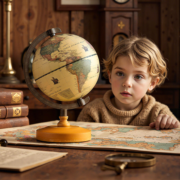 Antique Globe Dia 5.5 Inch Mini Rotating World Globe with Wooden Base for Kids