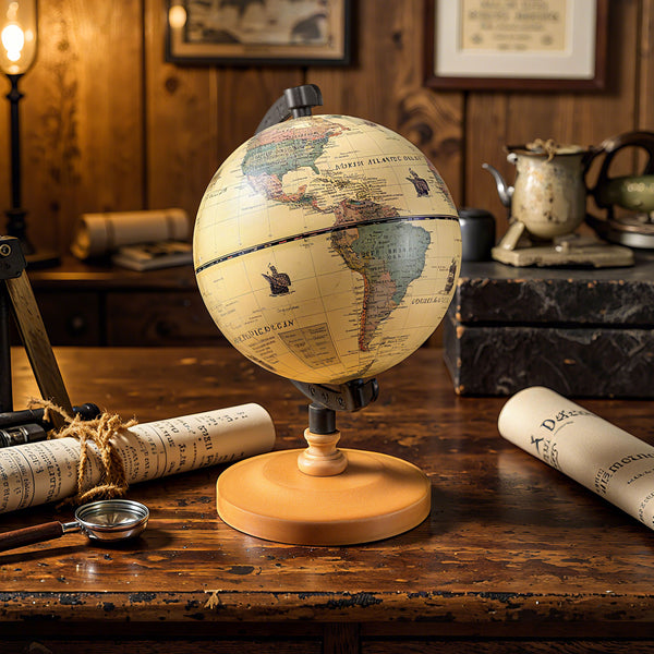 Antique Globe Dia 5.5 Inch Mini Rotating World Globe with Wooden Base for Kids