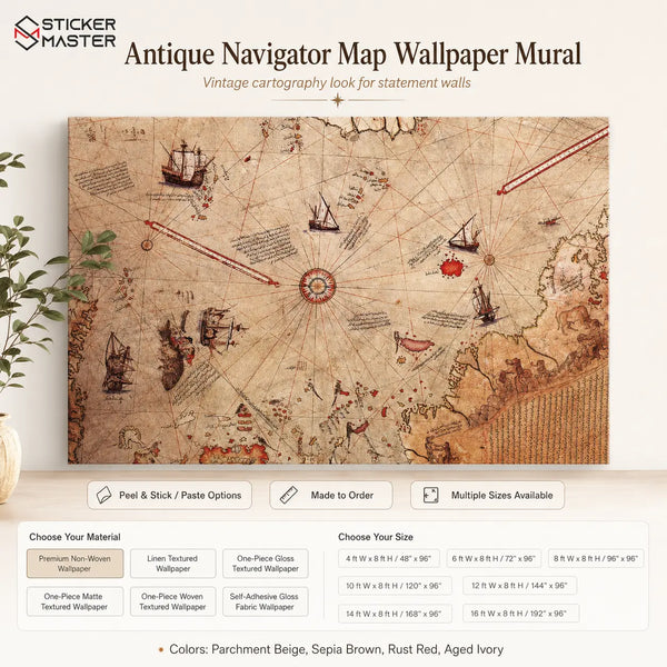Antique Navigator Map Wallpaper Mural by Sticker Master