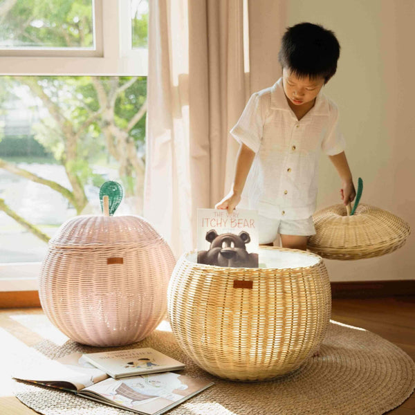 Apple Rattan Storage Basket Natural - Large
