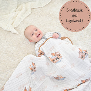 LollyBanks Muslin Baby Blanket, 100% Cotton Lightweight Baby Quilt, 47"x 47" and 6 Layers Newborn Blanket, (Noah's Ark Pattern)