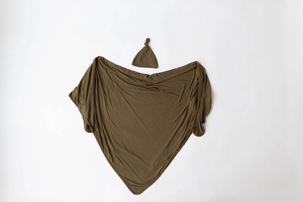 Swaddle Blanket and Hat Set - Army Green