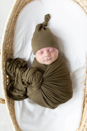 Swaddle Blanket and Hat Set - Army Green - MOOGCO Baby