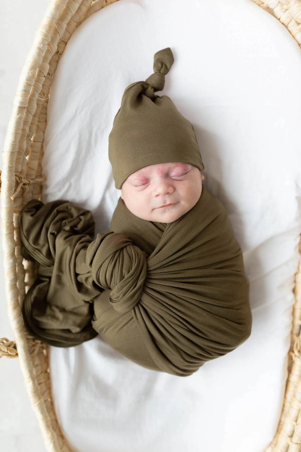 Swaddle Blanket and Hat Set - Army Green - MOOGCO Baby