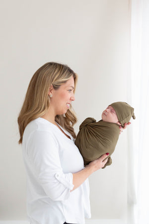 Swaddle Blanket and Hat Set - Army Green