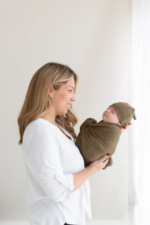 Swaddle Blanket and Hat Set - Army Green - MOOGCO Baby