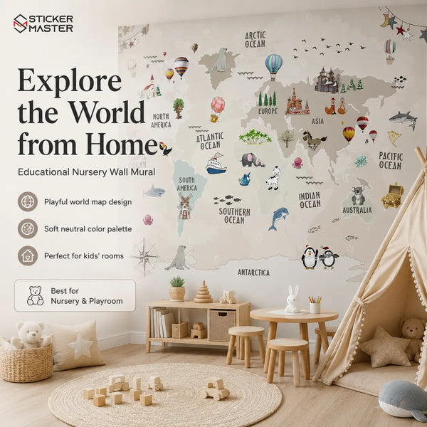 Around the World Adventure Wall Mural for Kids & Nursery