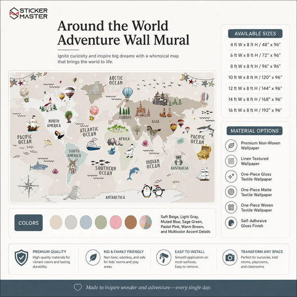 Around the World Adventure Wall Mural for Kids & Nursery