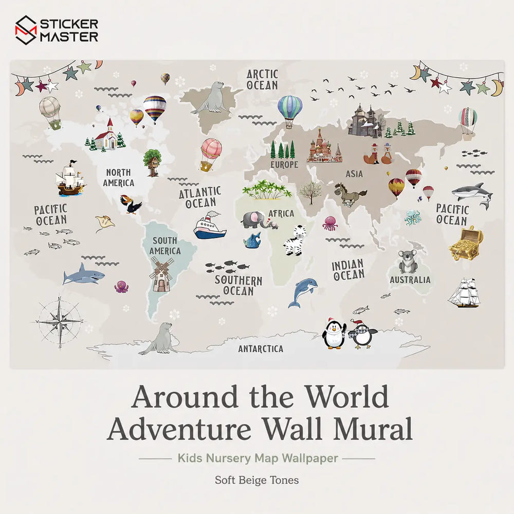 Around the World Adventure Wall Mural for Kids & Nursery