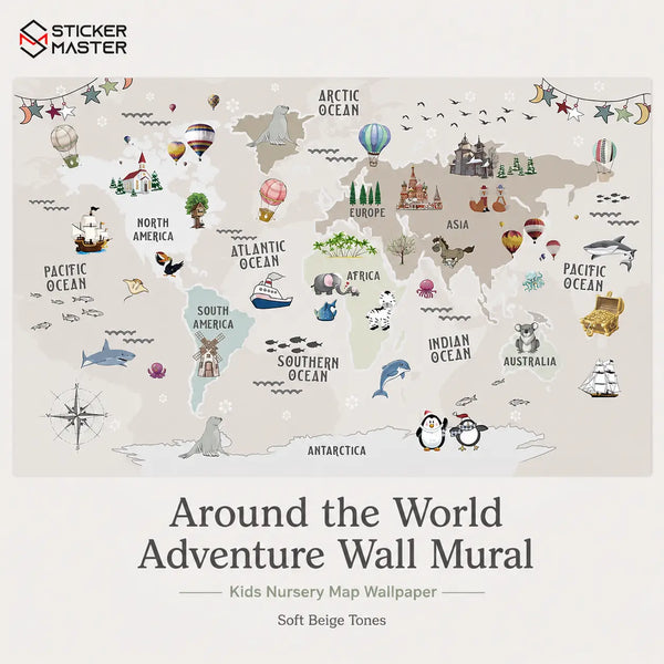 Around the World Adventure Wall Mural for Kids & Nursery