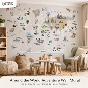 Around the World Adventure Wall Mural for Kids & Nursery