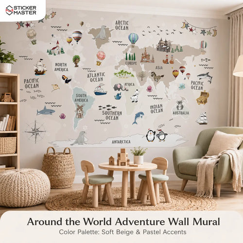 Around the World Adventure Wall Mural for Kids & Nursery