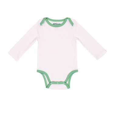 Long Sleeve Bodysuit in White with Grass Green