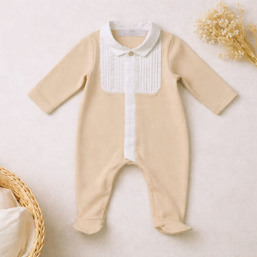 ARTHUR | Boys Beige & White Organic Cotton All-in-One