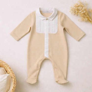 ARTHUR | Boys Beige & White Organic Cotton All-in-One