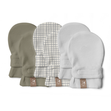 STAY ON 3-PACK MITTS in Artichoke, Gridlock, and Desert Mist - perfect for keeping little hands cozy and protected.