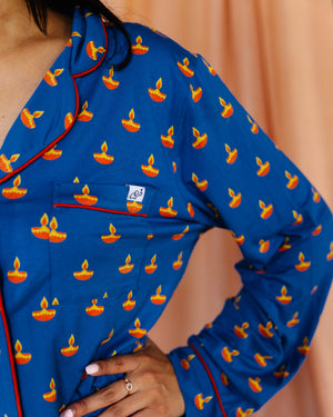 Adult Long Sleeve Button-Down Top – Blue Diya