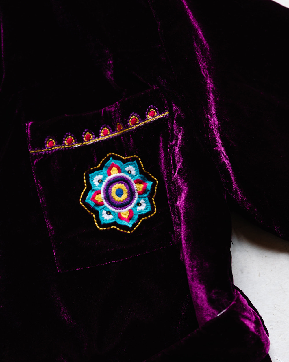 Adult Robe – Velvet & Satin – Purple Rangoli