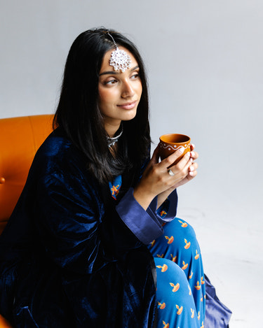 Adult Robe – Velvet & Satin – Blue Diya