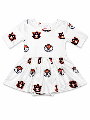 Auburn White Aubie 3/4 Sleeve Twirl Bodysuit