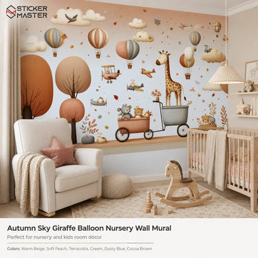 Autumn Sky Giraffe Balloon Nursery Wall Mural