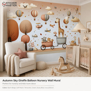 Autumn Sky Giraffe Balloon Nursery Wall Mural by Sticker Master