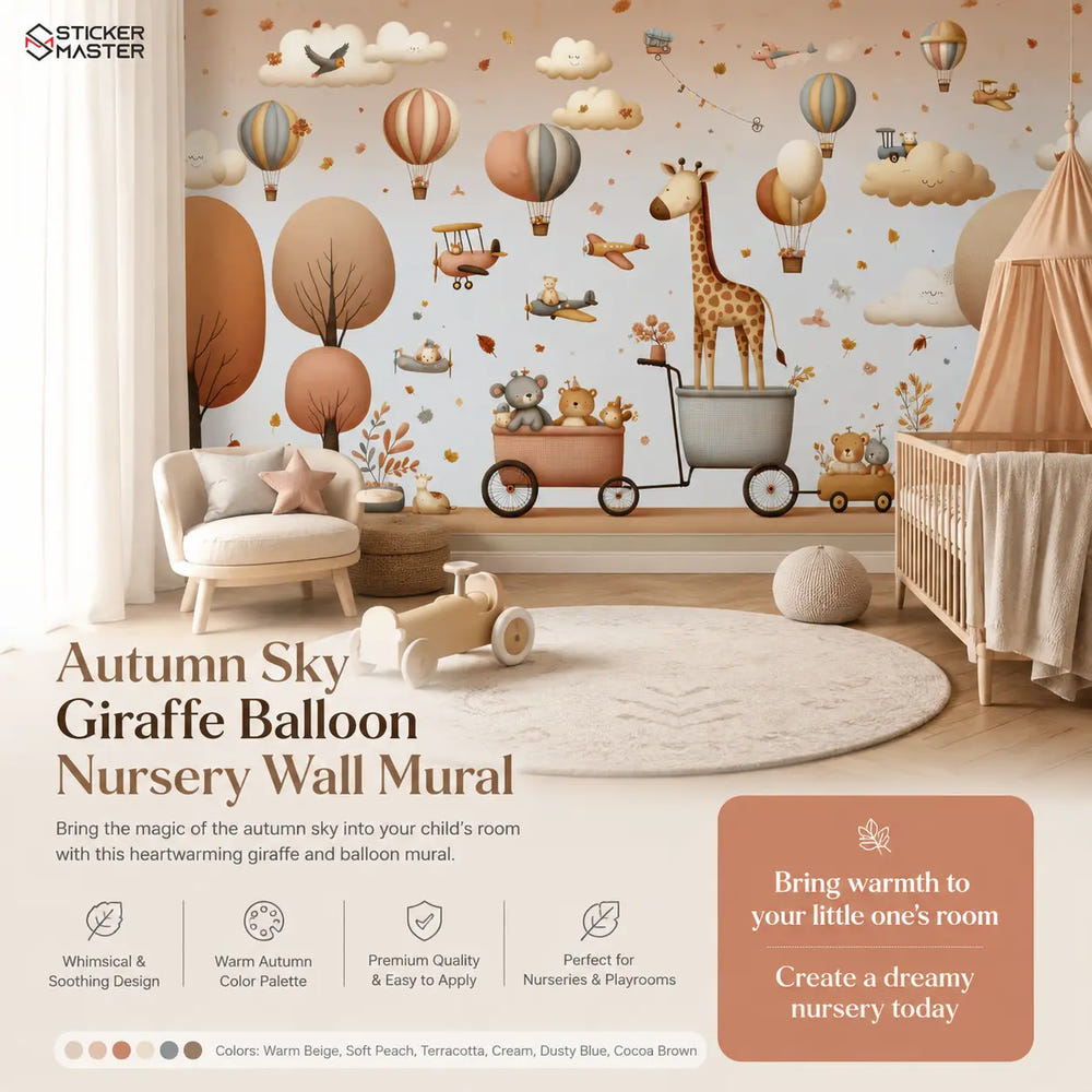 Autumn Sky Giraffe Balloon Nursery Wall Mural