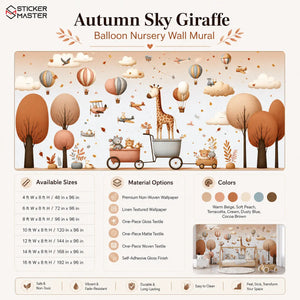 Autumn Sky Giraffe Balloon Nursery Wall Mural by Sticker Master