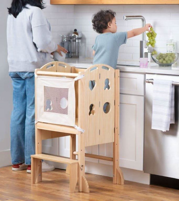 Plum 3-in-1 Foldable Kitchen Tower, Step Stool & Chalkboard for Toddlers