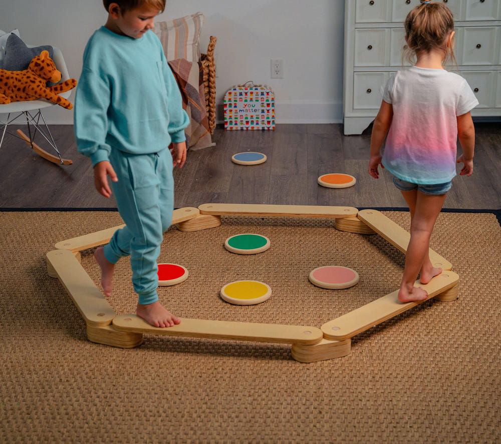 Majesty Balance Beam & Stepping Stones for indoor play, promoting balance and coordination in babies and toddlers.