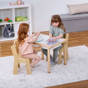 Cordia Wooden Kids Activity Table & Chair Set - Montessori-inspired for play and learning, shown from angle 3.