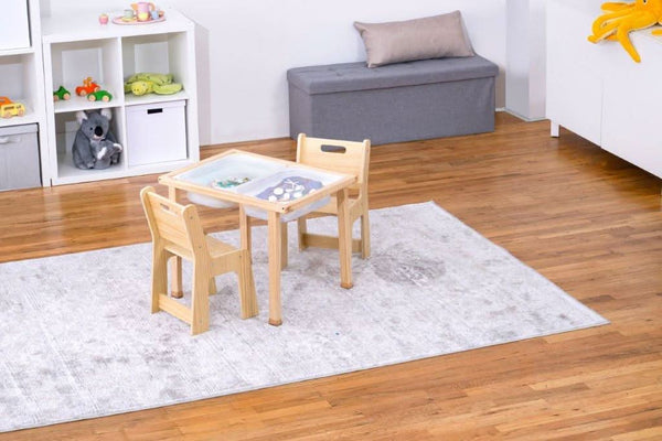 Cordia Wooden Kids Activity Table & Chair Set - Montessori-inspired for play and learning, angled view.