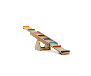 Colorful Willow Rainbow Seesaw and Balance Beam for indoor play, showcasing angle 4 view for kids' fun and balance.