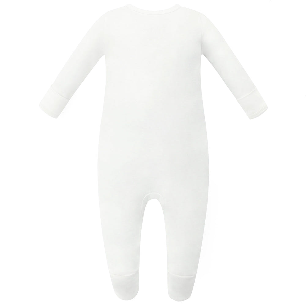 100% Organic Cotton Off-White Zip Footed Pajamas for babies, soft and cozy sleepwear.