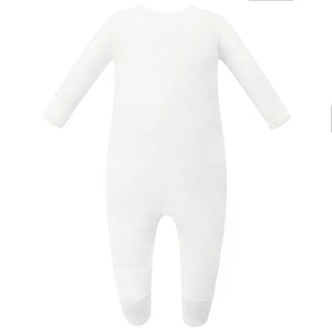 100% Organic Cotton Zip Footed Pajamas in Off-White, angle view showcasing soft fabric and cozy design for babies.
