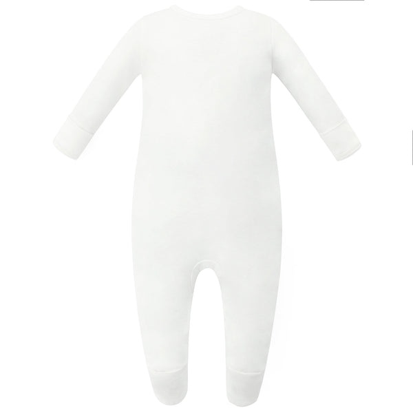 100% Organic Cotton Zip Footed Pajamas in Off-White, angle view showcasing soft fabric and cozy design for babies.