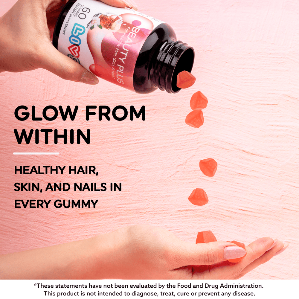 Beauty Plus Gummies for hair, skin, and nails in cream soda flavor - main product image.