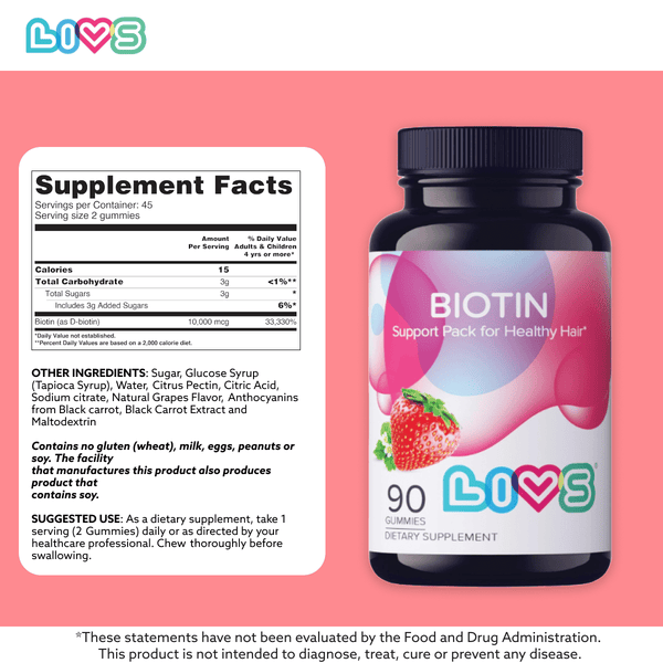 Strawberry-flavored Biotin 10,000 mcg supplement for babies, angle 5 view.