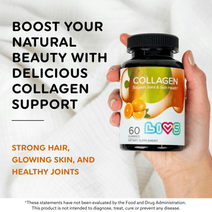 Collagen gummies in orange flavor, angle 2 view, perfect for supporting healthy skin and joints for babies.