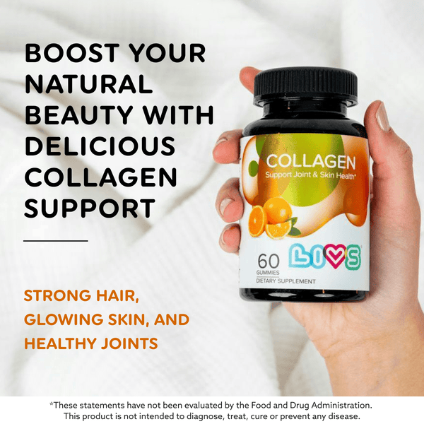 Collagen gummies in orange flavor, angle 2 view, perfect for supporting healthy skin and joints for babies.