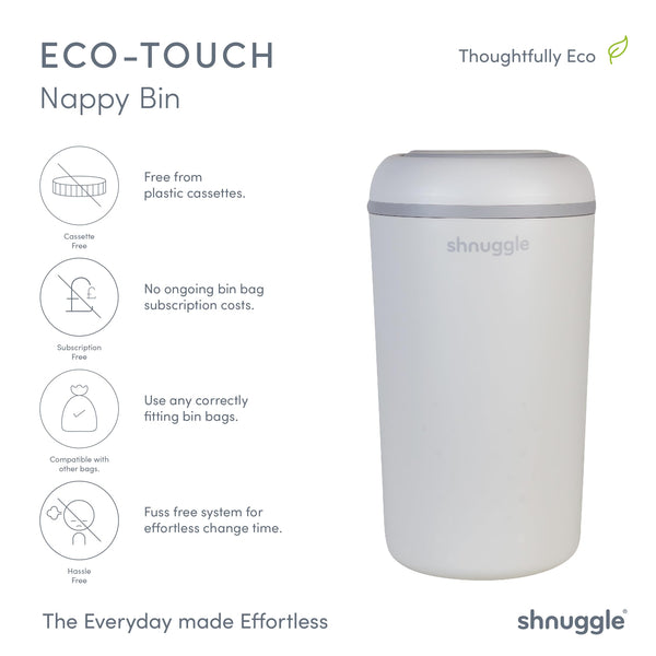 Shnuggle Eco-Touch Nappy Bin Diaper Pail + 30 Better Bag Liners