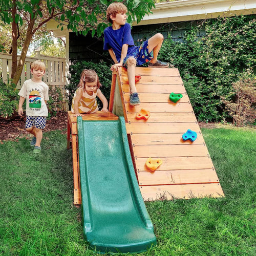 5-in-1 Palm Outdoor and Indoor Playground Playset for babies and toddlers, featuring slides, swings, and climbing areas.