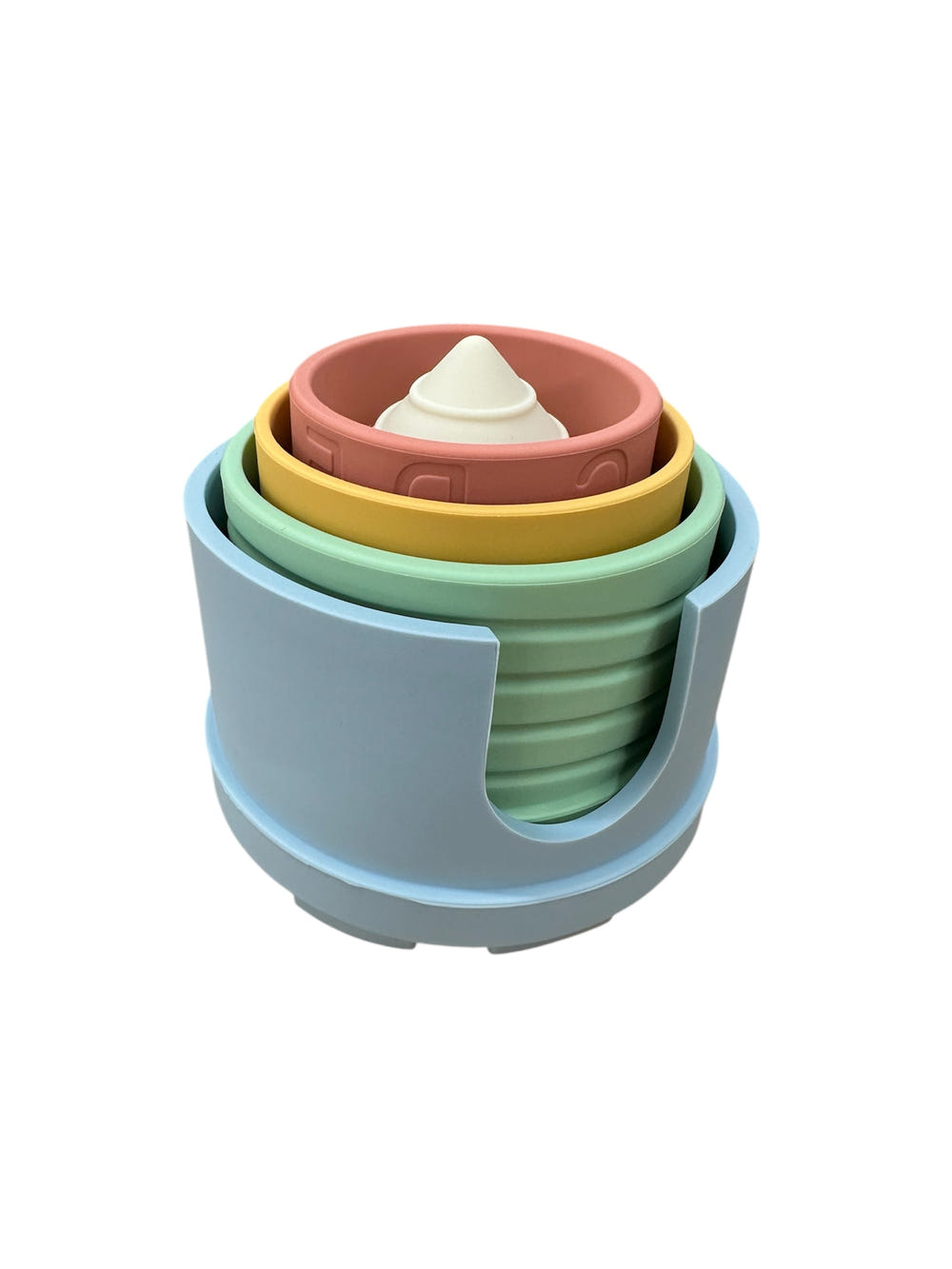 Colorful stacking toy for babies, perfect for teething and sensory play.