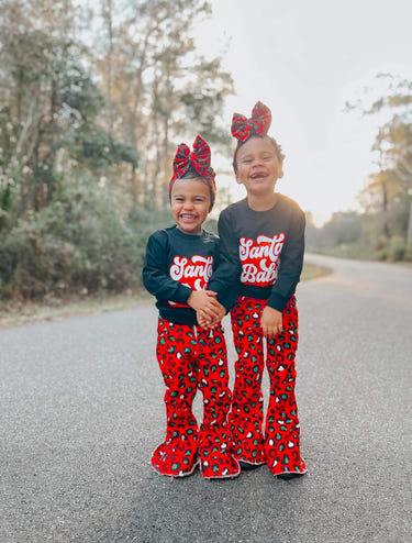 Red and green leopard bell jeans for babies, stylish and fun addition to toys and entertainment collection.