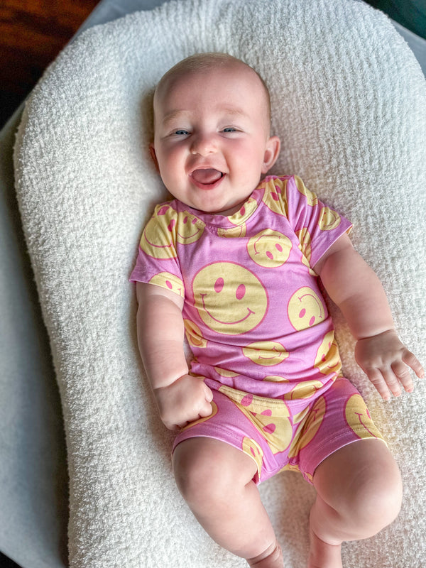 Pink Lemonade Short Set for babies, featuring a vibrant design, perfect for warm weather and playful outings.