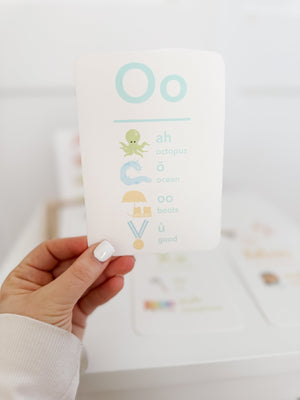 Colorful Letter Sounds Phonics Flashcards for babies, promoting early learning and fun playtime.